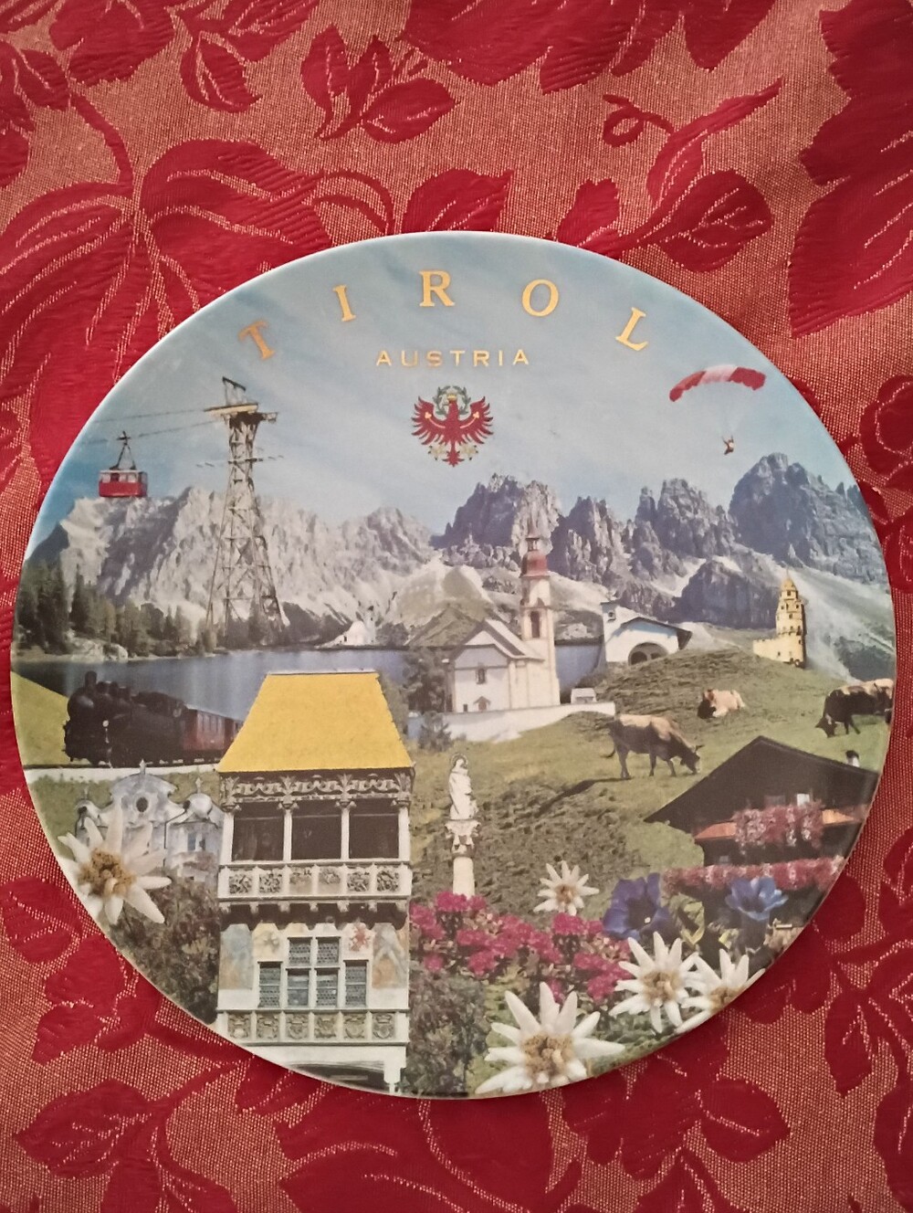Tirol Austria Decorative Wall Plate - Blue and Yellow Scenic Art